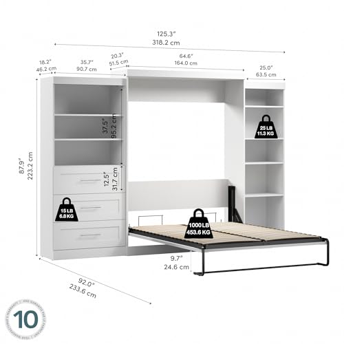 BESTAR Pur Murphy, Space-Saving Wall Bed for Multi-purpose Room, QUEEN, White