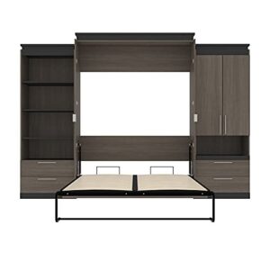 Atlin Designs 124" Modern Wood Queen Murphy Bed and Storage with Drawers in Gray