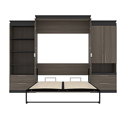 Atlin Designs 124" Modern Wood Queen Murphy Bed and Storage with Drawers in Gray