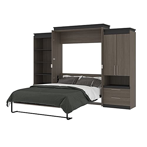 Atlin Designs 124" Modern Wood Queen Murphy Bed and Storage with Drawers in Gray