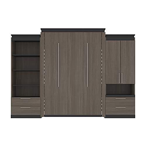 Atlin Designs 124" Modern Wood Queen Murphy Bed and Storage with Drawers in Gray