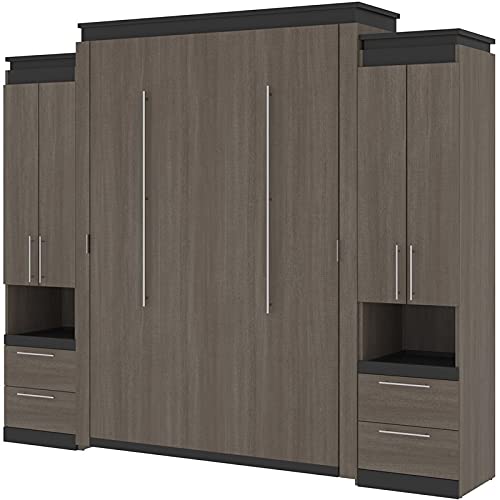 Atlin Designs 104" Queen Murphy Bed with 2 Storage Cabinets in Bark Gray