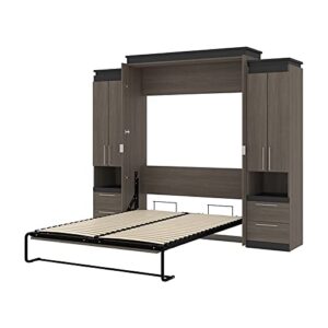 Atlin Designs 104" Queen Murphy Bed with 2 Storage Cabinets in Bark Gray