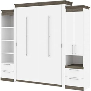 atlin designs 104" queen murphy bed and narrow storage with drawers in white