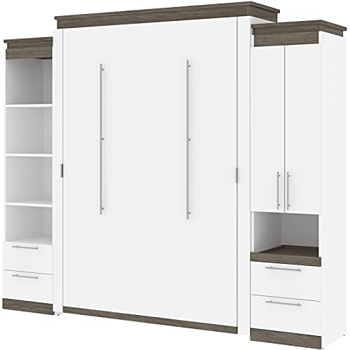 Atlin Designs 104" Queen Murphy Bed and Narrow Storage with Drawers in White