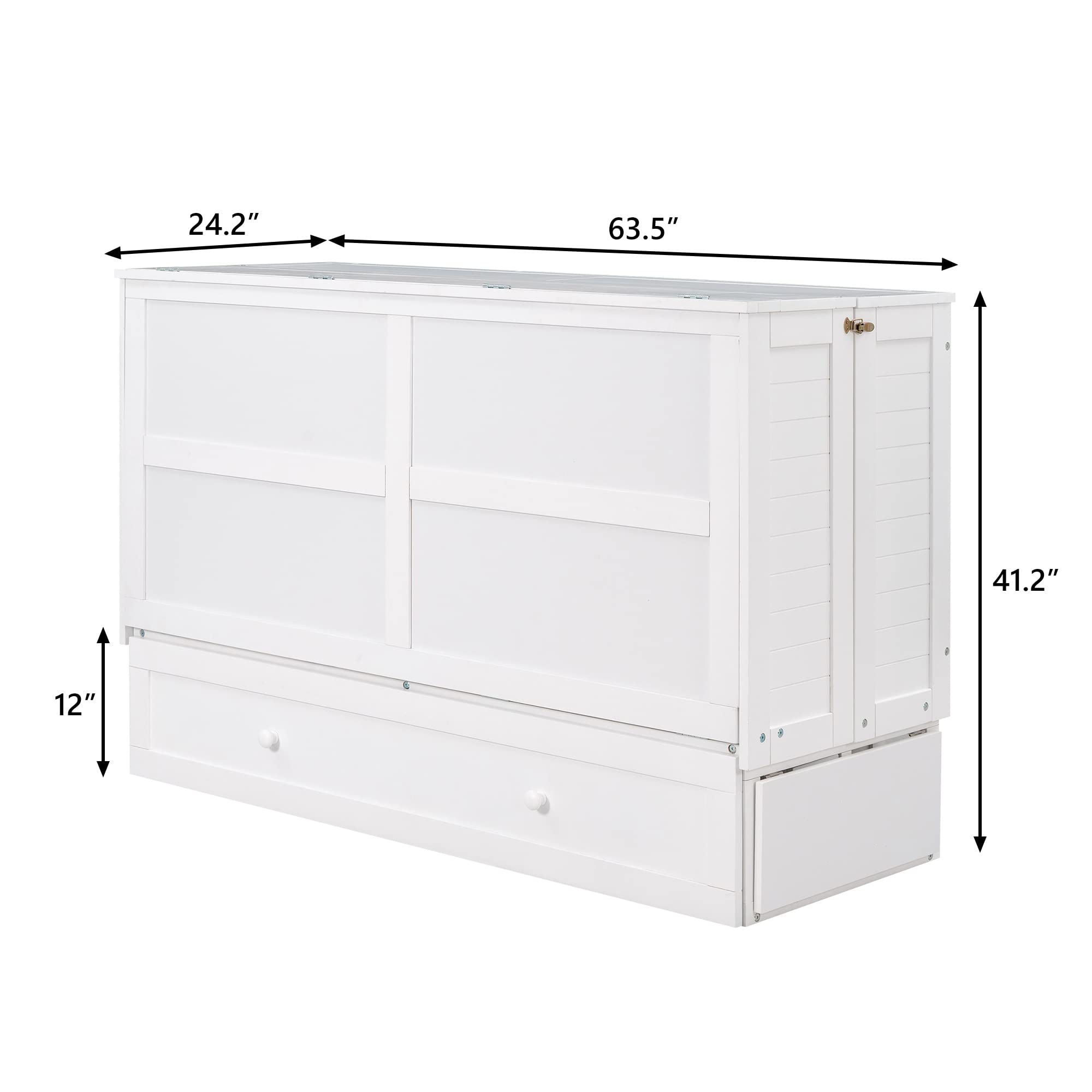 Harper & Bright Designs Murphy Bed with Storage Drawer,Wood Murphy Bed Queen with Side Little Shelves,Easy Fold Modern Murphy Bed Cabinet for Guest Room Home Office,White