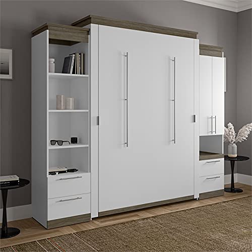 Atlin Designs 104" Queen Murphy Bed and Narrow Storage with Drawers in White