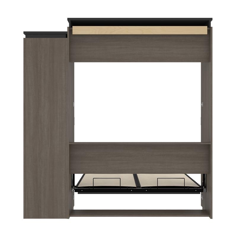 Atlin Designs 85" Modern Wood Queen Murphy Bed and Shelving w/Drawers in Gray