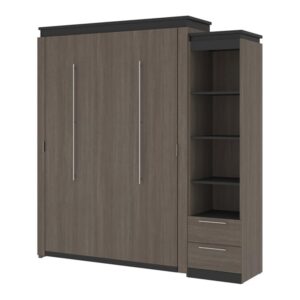 atlin designs 85" modern wood queen murphy bed and shelving w/drawers in gray