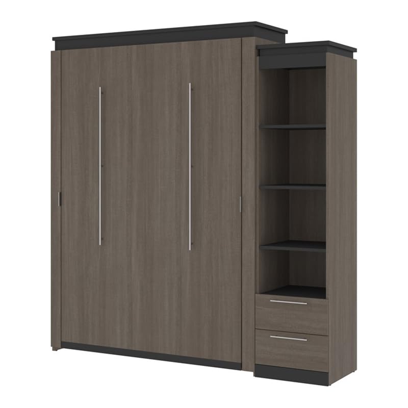 Atlin Designs 85" Modern Wood Queen Murphy Bed and Shelving w/Drawers in Gray