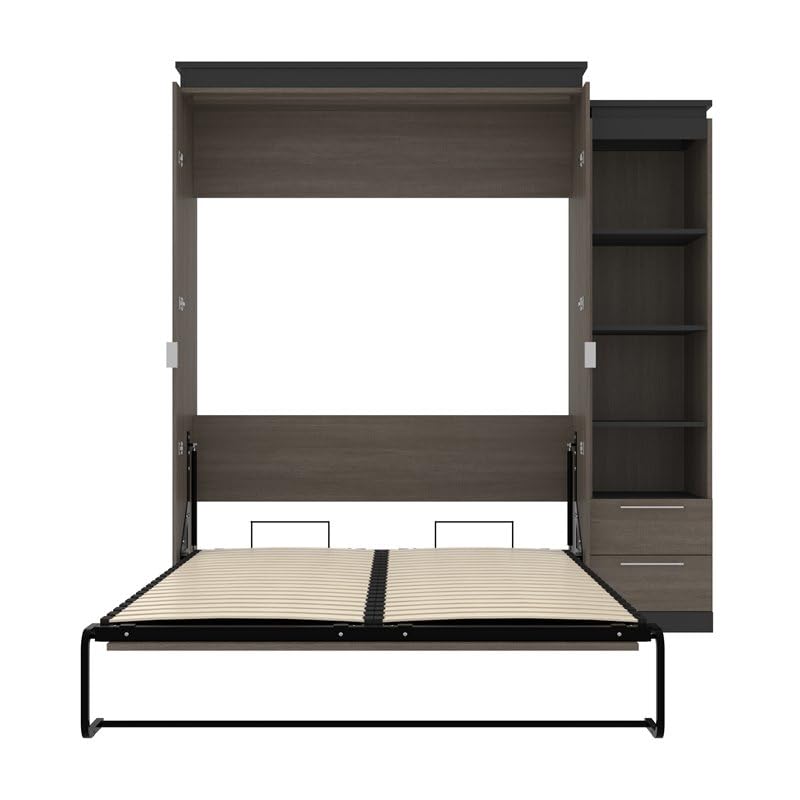 Atlin Designs 85" Modern Wood Queen Murphy Bed and Shelving w/Drawers in Gray