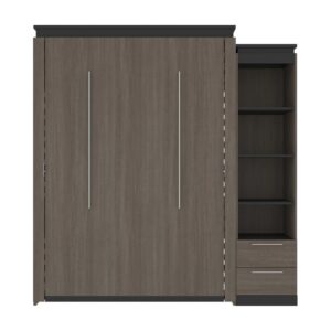 Atlin Designs 85" Modern Wood Queen Murphy Bed and Shelving w/Drawers in Gray