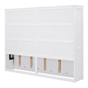 YSWH Queen Size Murphy Bed Chest Wall Bed, Wood Murphy Bed Wall Bed Frame, Mobile Versatile Cabinet Bed Folding Bed for Bedroom Furniture, Foldable Platform Bed Folded into Cabinet (White)