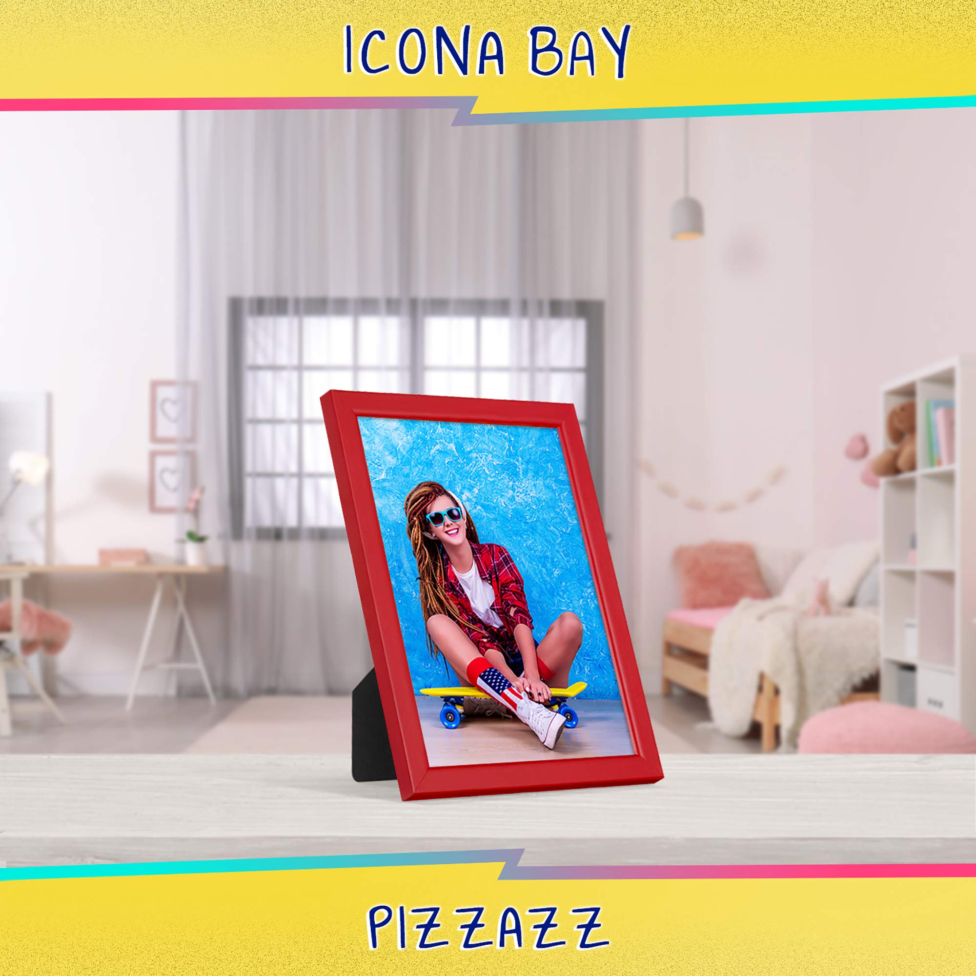 Icona Bay 5x7 Picture Frame, Red Colored Solid Wood Scandinavian Style Frame for Photo, Pizzazz Collection