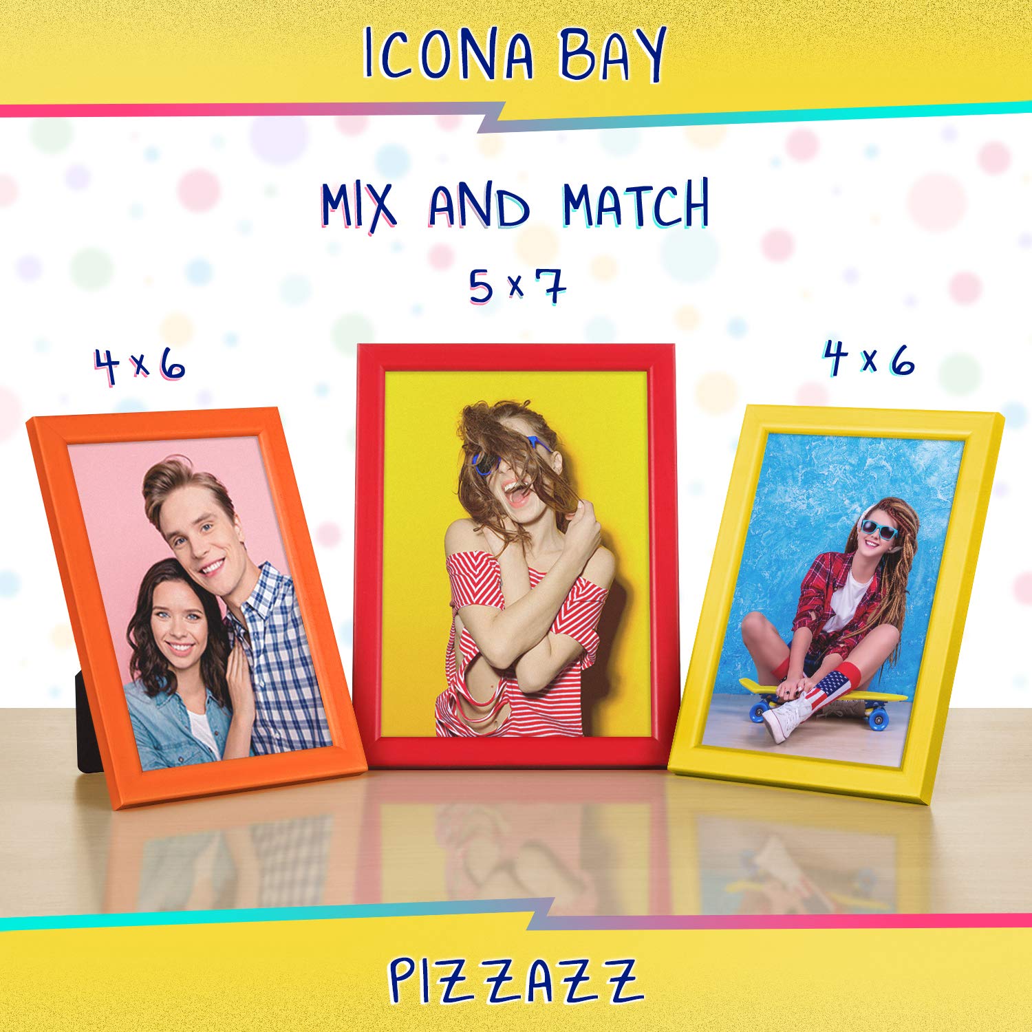 Icona Bay 5x7 Picture Frame, Red Colored Solid Wood Scandinavian Style Frame for Photo, Pizzazz Collection