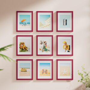 Vittanly 11x14 Picture Frame, Engineered Wood with Shatter Resistant Plexiglass, Display Pictures 8x10 with Mat or 11x14 without Mat, Poster Frame for Wall or Table Top Display, Red, 1 Pack