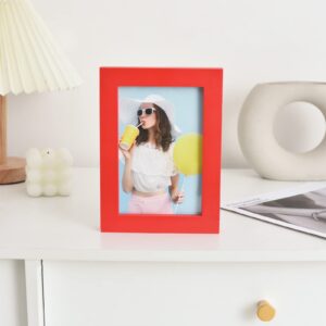 wyooxoo 4x6 Picture Frames Set of 4, Red Solid Wood Photo Frames Colorful Frame with HD Plexiglass For Tabletop Display or Wall (4" x 6" (4 Pack), Red)