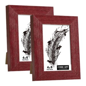 core art 4x6 picture frame, handmade wood rustic red photo frame set of 2, high definition semi-tempered glass wall or tabletop display