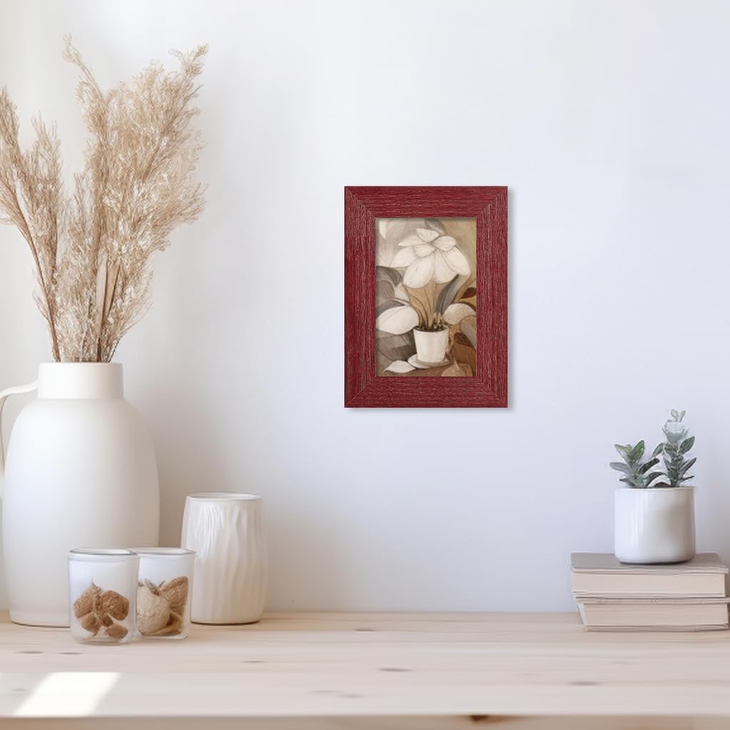 CORE ART 4x6 Picture Frame, Handmade Wood Rustic Red Photo Frame Set of 2, High Definition Semi-tempered Glass Wall or Tabletop Display