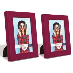 Renditions Gallery 3.5x5 inch Picture Frame Cherry Red Wood Grain Frame, Set of 2 High-end Modern Style, Made of Solid Wood and High Definition Glass for Wall and Tabletop Photo Display