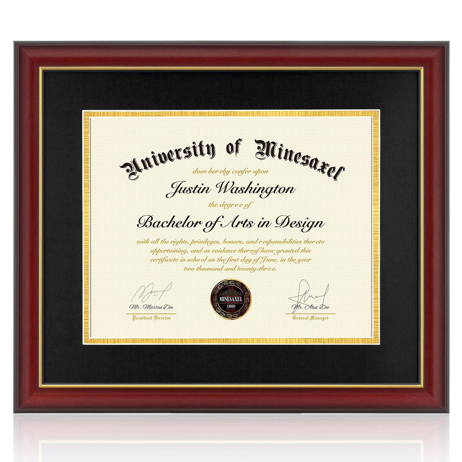 Minesaxel 15x18 Diploma Frames with 11x14 Black Mat Display Documents 11 x 14 or 15 x 18 without Mat, 14x11 Cherry Red Frame for Wall Mounting