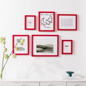 eletecpro 11x14 Picture Frame 4 Pack Made of Solid Wood and Strong Real Glass, Displays 8x10 and 8.5x11 Photos with Mat or 8x11 without Mat, Room Decor for Wall and Tabletop, Gallery Gifts Red