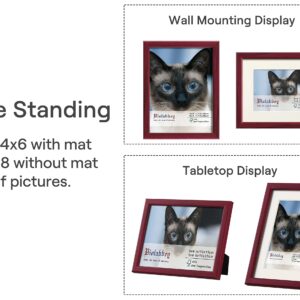 VIOLABBEY 6x8 Picture Frame Red, Photo Frame Set of 4, Display 4x6 Photo with Mat and 6x8 without Mat, Wall or Tabletop, HD Real Glass