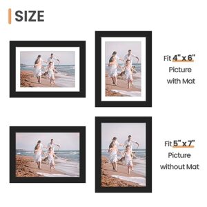 upsimples 5x7 Picture Frame Set of 3, Made of High Definition Glass for 4x6 with Mat or 5x7 Without Mat, Wall and Tabletop Display Photo Frames, Black