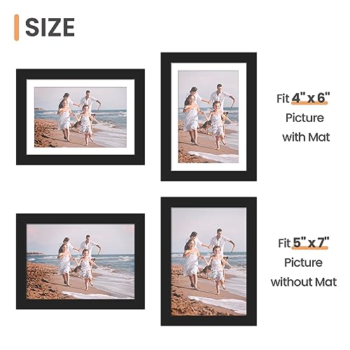 upsimples 5x7 Picture Frame Set of 3, Made of High Definition Glass for 4x6 with Mat or 5x7 Without Mat, Wall and Tabletop Display Photo Frames, Black