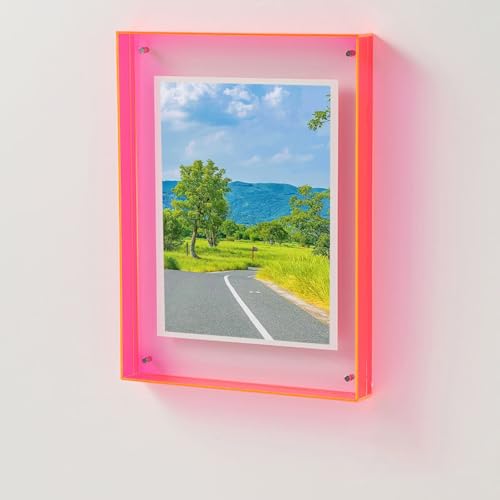 Sarkoyar Modern Acrylic Frame Unique Color Photo Frame Acrylic Photo Frame Vibrant Floating Picture Frame for Gallery Home Office Decoration Rose Red 16cm