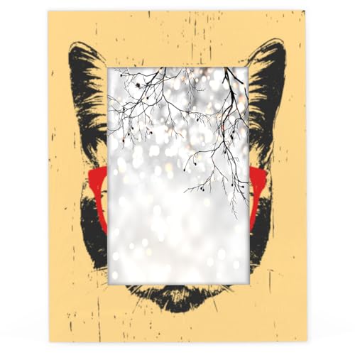 VEASPAEX 5x7 Cat Wearing Red Frame Colorful Wooden Photo Frames for Wall or Tabletop Display - Home Decorative Picture Frame, Fits Display Pictures 4.6x6.6 with Mat or 5x7 Without Mat