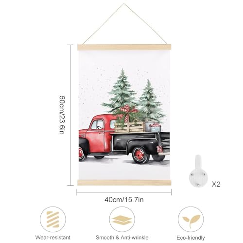 Magnetic Poster Hanger Frame, Red Truck Light Wooden Magnet Frame Hanger for Posters, Prints, Photos, Pictures, Maps, Scrolls, And Canvas Artwork, Christmas Decoration Wall Hanging Kit