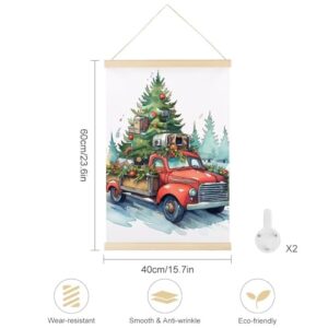 Magnetic Poster Hanger Frame, Red Truck Light Wooden Magnet Frame Hanger for Posters, Prints, Photos, Pictures, Maps, Scrolls, And Canvas Artwork, Xmas Tree Wall Hanging Kit