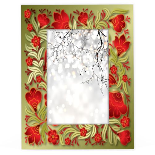 Yzrwebo Tropical Floral 8x10 Picture Frame Red Flower Leaves Wood Photo Frames High Transparent Horizontal and Vertical Tabletop Display or Wall Mounting for Family Home Gallery Office