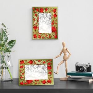 Yzrwebo Tropical Floral 8x10 Picture Frame Red Flower Leaves Wood Photo Frames High Transparent Horizontal and Vertical Tabletop Display or Wall Mounting for Family Home Gallery Office