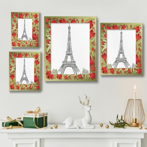 Yzrwebo Tropical Floral 8x10 Picture Frame Red Flower Leaves Wood Photo Frames High Transparent Horizontal and Vertical Tabletop Display or Wall Mounting for Family Home Gallery Office