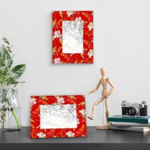 Yzrwebo Ethnica Floral 11x14 Picture Frame Red Background Wood Photo Frames High Transparent Horizontal and Vertical Tabletop Display or Wall Mounting for Family Home Gallery Office