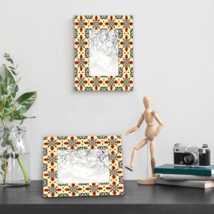 cfpolar Ceramic Tile Red Flowers 4x6 Picture Frame, Solid Wood 4x6 Photo Frame Fits to 4x6 inch Photo, High Definition Acrylic 4x6 Picture Frames for Tabletop & Wall Display Home Decor Frame