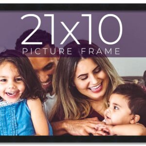 21x10 Frame Black Real Wood Picture Frame Width 0.75 Inches | Interior Frame Depth 0.5 Inches | Noir Classique Mid Century Photo Frame Complete with UV Acrylic, Foam Board Backing & Hanging Hardware