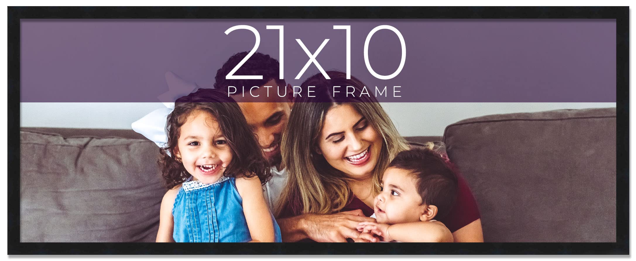 21x10 Frame Black Real Wood Picture Frame Width 0.75 Inches | Interior Frame Depth 0.5 Inches | Noir Classique Mid Century Photo Frame Complete with UV Acrylic, Foam Board Backing & Hanging Hardware