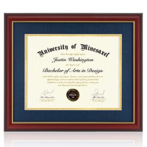 Minesaxel 15x18 Diploma Frames with 11x14 Blue Mat Display Documents 11 x 14 or 15 x 18 without Mat, 14x11 Cherry Red Frame for Wall Mounting