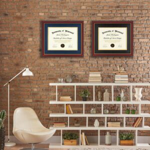 Minesaxel 15x18 Diploma Frames with 11x14 Blue Mat Display Documents 11 x 14 or 15 x 18 without Mat, 14x11 Cherry Red Frame for Wall Mounting