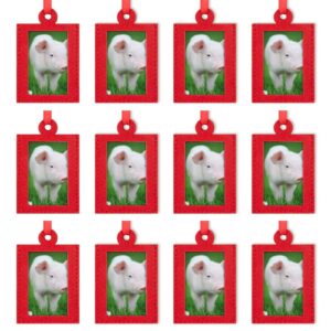 Cute Pig Christmas Photo Ornament Frame Red Picture Frame for Xmas Tree Hanging Decoration