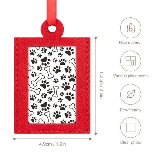 Dog Paw Print Christmas Photo Ornament Frame Red Picture Frame for Xmas Tree Hanging Decoration