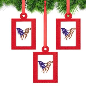 American Flag Eagle Christmas Photo Ornament Frame Red Picture Frame for Xmas Tree Hanging Decoration