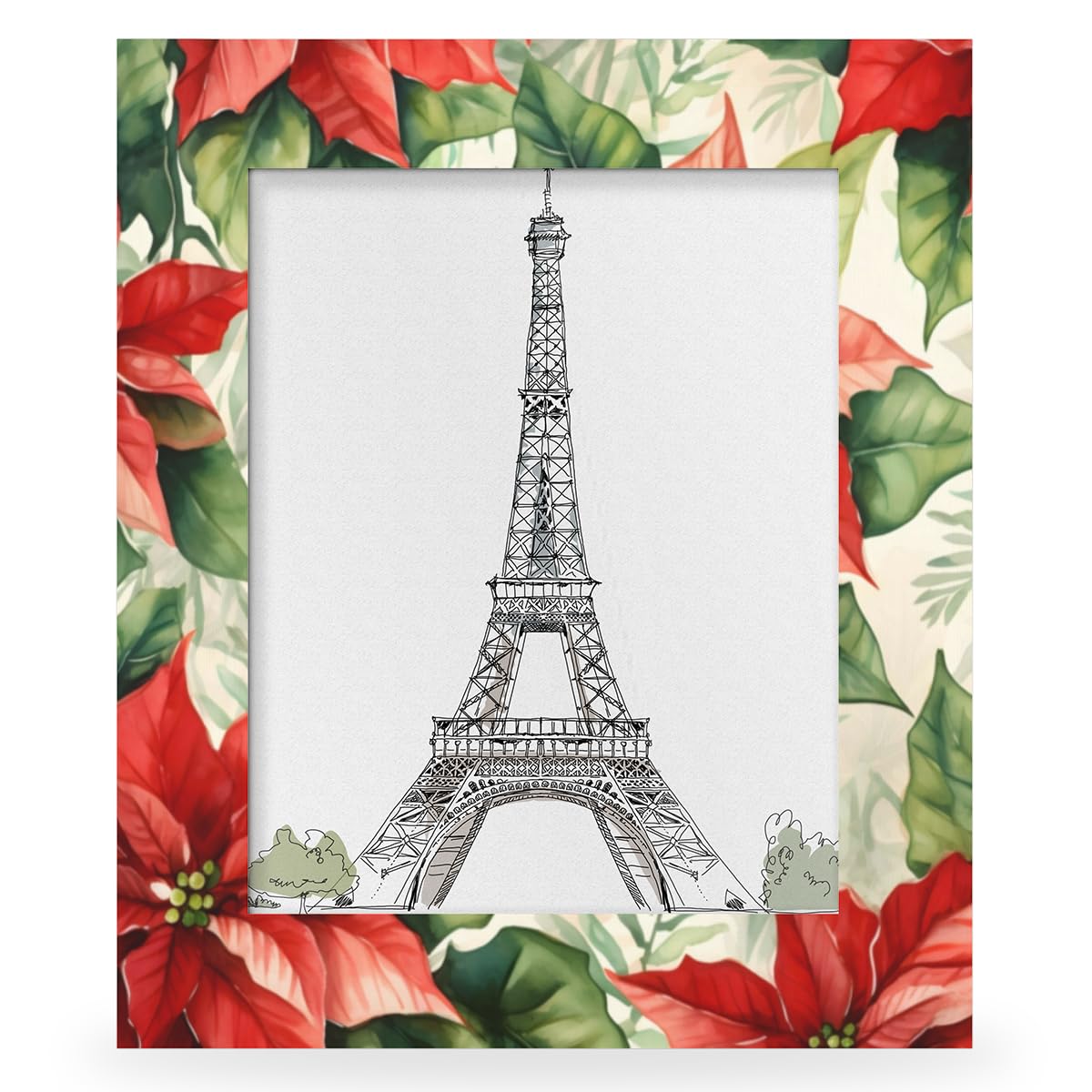 Mardesigns Christmas 5x7 Picture Frame, Red Poinsettia Photo Picture Frame Display 5x7 or 4x6 Pictures for Wall and Table Vertical or Horizontal Display Photo Frame