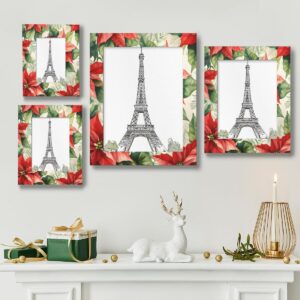 Mardesigns Christmas 5x7 Picture Frame, Red Poinsettia Photo Picture Frame Display 5x7 or 4x6 Pictures for Wall and Table Vertical or Horizontal Display Photo Frame