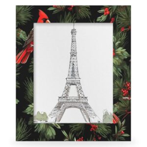 Mardesigns Merry Christmas 5x7 Picture Frame, Red Bird Winter Photo Picture Frame Display 5x7 or 4x6 Pictures for Wall and Table Vertical or Horizontal Display Photo Frame