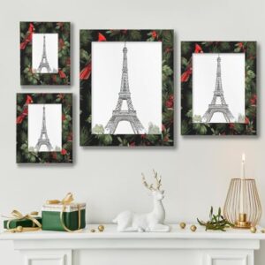 Mardesigns Merry Christmas 5x7 Picture Frame, Red Bird Winter Photo Picture Frame Display 5x7 or 4x6 Pictures for Wall and Table Vertical or Horizontal Display Photo Frame