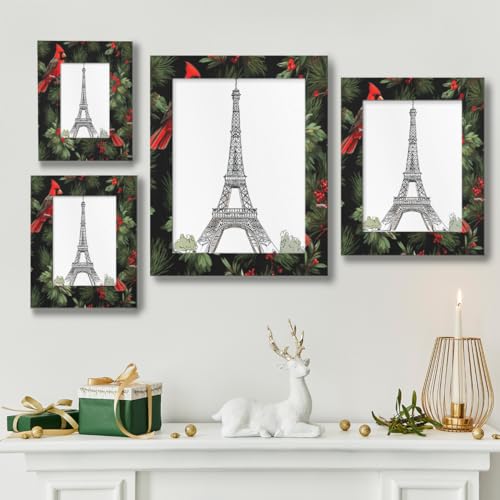 Mardesigns Merry Christmas 5x7 Picture Frame, Red Bird Winter Photo Picture Frame Display 5x7 or 4x6 Pictures for Wall and Table Vertical or Horizontal Display Photo Frame